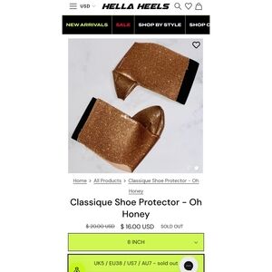 NEW Hella Heels Glitterati Oh Honey Gold 8" Heel Platform Protector for Boots